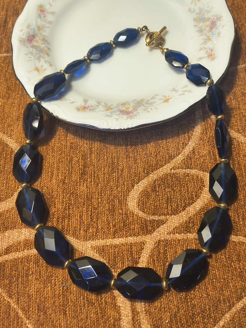 Vtg Ralph Lauren Genuine Navy Blue Big Chunky Faceted Crystal Necklace - Picture 7 of 7